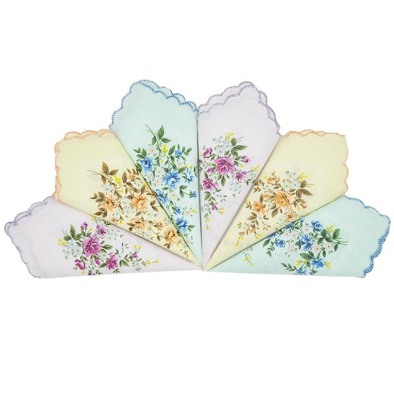 GB Collection GB Women's 100% Cotton Handkerchiefs Assorted with Wavy Edge and Print Floral 12 Pieces - Image 2